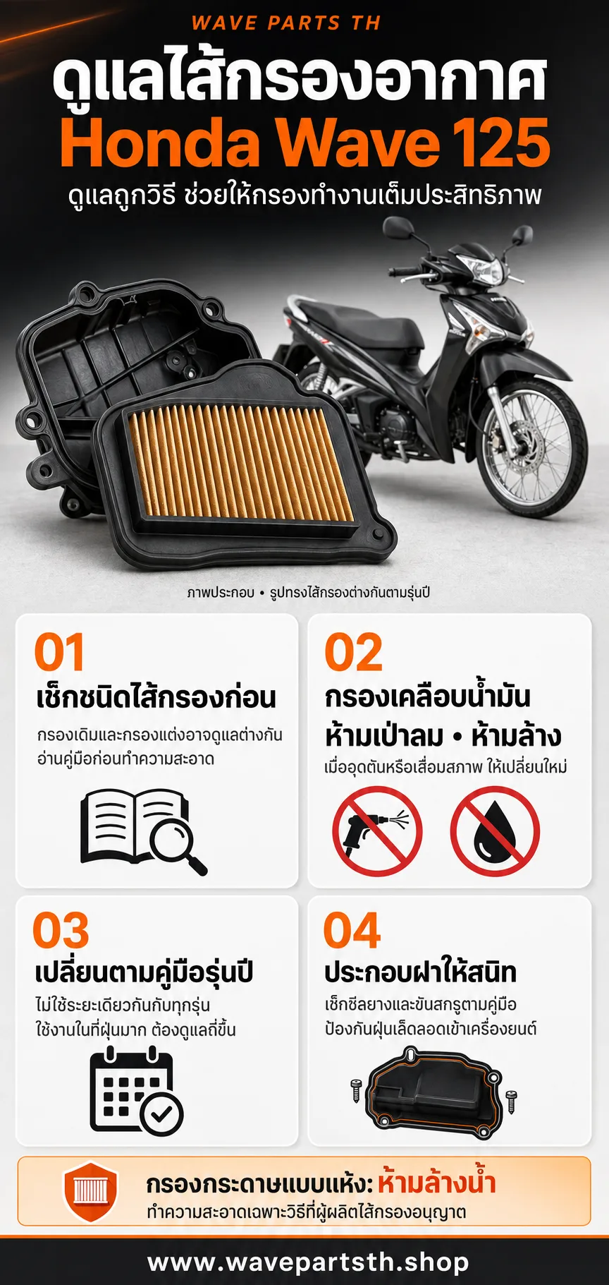 วิธีดูแลรักษาไส้กรองอากาศ Honda Wave 125