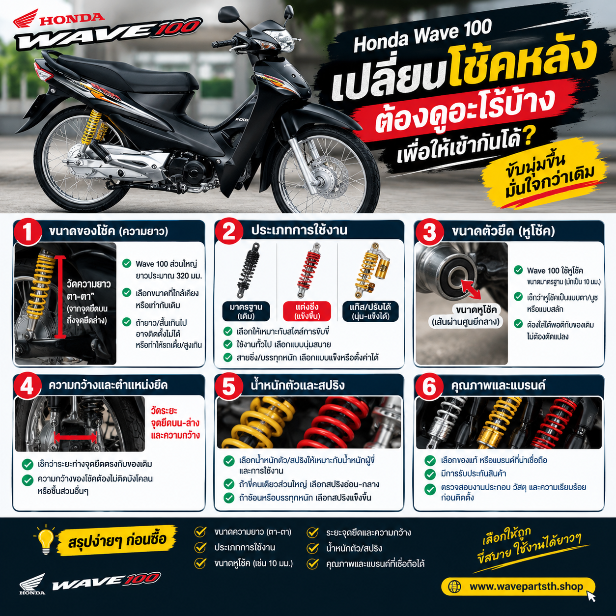 คู่มือเปลี่ยนโช๊คหลัง Honda Wave 100