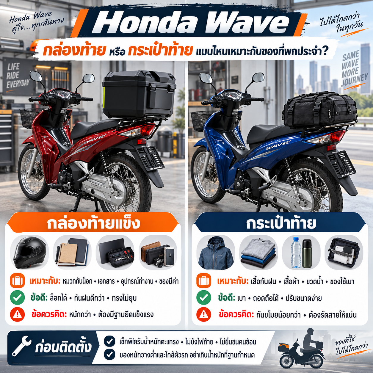 Honda Wave กล่องท้ายและกระเป๋าท้าย