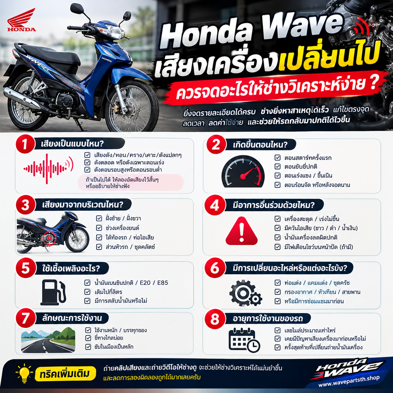 Honda Wave เสียงเครื่องยนต์เปลี่ยนไป