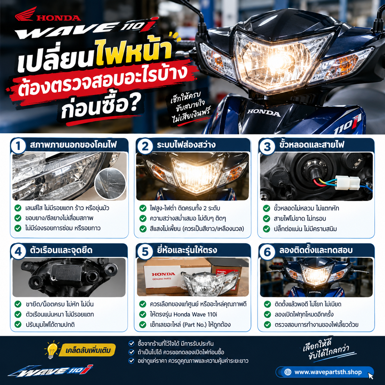 คู่มือเปลี่ยนไฟหน้าสำหรับ Honda Wave 110i